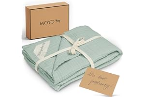 ‎MOYO MOYO Babydecke Musselin - traumhafte Babydecke aus Baumwoll-Musselin, klimaneutral & atmungsaktive Baby Decke, Kuscheldecke Baby Geschenk Junge & Mädchen (Heller Eukalyptus, Mint, 100x75cm)