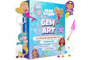 Blue Squid Diamond Art for Kids – Mermaid - Fun & Easy DIY 5D Gem Art Kits Kids Gift Set for Gem Keychains, Stickers, Sun Catchers - Diamond Painting for Kid Girls, Boys Ages 6-12