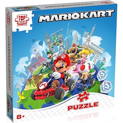 Winning Moves Mario Kart Funracer - Juego De Rompecabezas De 1000 Piezas, Reúne La Icónica Escena De Mario Kart, Contiene Un Póster A Escala Completa De La Imagen Del Rompecabezas, Regalo