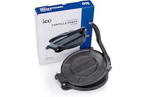 IMPECCABLE CULINARY OBJECTS (ICO) ICO Tortillapresse Tortilla Maker für Mais und Mehl Tortillas, Flachbrot, Roti, Pfannkuchen, Naan, Crepes (Gusseisen)