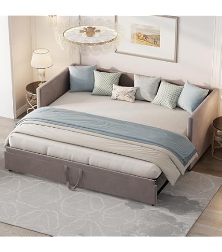 Canapé-lit 2 Places Convertible En Velours Beige 90/180x200cm - Design Moderne, Peu Encombrant, Salon/chambre