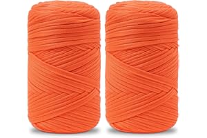 Vincona Hilo de Camiseta Crochet 2x200 g, Hilo para Crochet, Ideal para Bolsos, Cestas, Adornos de pared, Decoración del hogar y Manualidades-Amarillo anaranjado 08