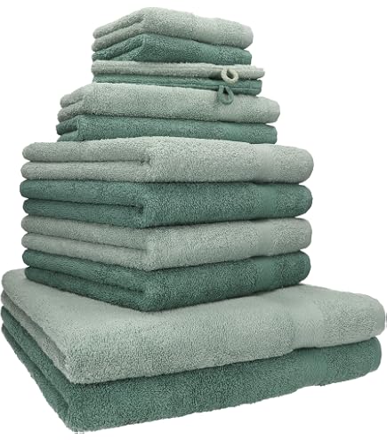 Ensemble De 10 Serviettes GC GAVENO CAVAILIA 450g/m² - 4 Visage, 4 Mains, 2 Bain - Coton Doux Absorbant - Vert Sauge