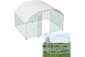 HENGMEI Gallinero de 300 x 200 x 185 cm, cercado para animales pequeños, de acero galvanizado, jaula para gallinas, con techo de polietileno, exterior con castillo, gallinero, techo domo