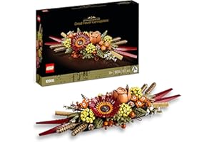 LEGO Icons Centro de Flores Secas, Manualidades para Adultos, Flores Artificiales, Rosa y Gerbera, Centro de Mesa o Cuadro de Pared, Botanical Collection 10314