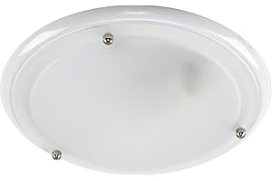 MiniSun | Modern White Flush Ceiling Light with a Frosted Glass Shade | Bath Ceiling Lights, Home Décor & Improvement Essential