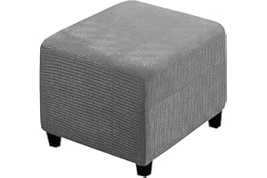 qiden Square Footstool Cover Jacquard Plush Thicker Large Stretch Pouffe Cover Anti-Slip Ottoman Slipcovers With Elastic Bottom, Machine Washable-light grey-Small