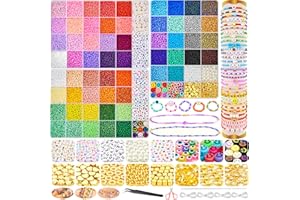 JOEJONI 24295 cuentas de 59 colores para pulseras, cuentas de cristal de 3 mm para enhebrar, pulseras de perlas, juego de 695 piezas de accesorios, para pulseras de bricolaje, fabricación de joyas y
