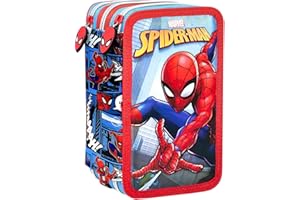 Clondo Federmäppchen Kinder, für Spiderman Fan, Mäppchen, 3 Organisierte Fächer, Federtasche Junge Gefüllt, Schulmäppchen, 45 Teilen für die Schule, Klebestift