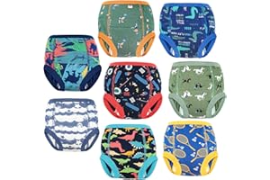 FLYISH DIRECT Boys Potty Training Pants Cotton, Reusable Potty Training Underwear for Toddlers, 8 Pairs, 3 Years, Blue Dinosaur