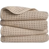 Polyte Waffle Microfiber Quick Dry Hand Towel 430 gsm 16x30 in | 4 Pack, Oversized, Lint-Free, Quick-Drying, Hanging Loop, 85