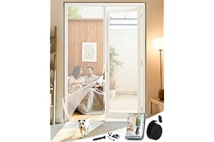 ARCOL Mosquitera Puerta Magnetica 120x240 cm Antirrayas en Fibra de Vidrio - Mosquitera Puerta con 2 Juegos de Cintas Adhesivas, 1 Extra para la 2a Temporada - Base con Pesas (Blanco)