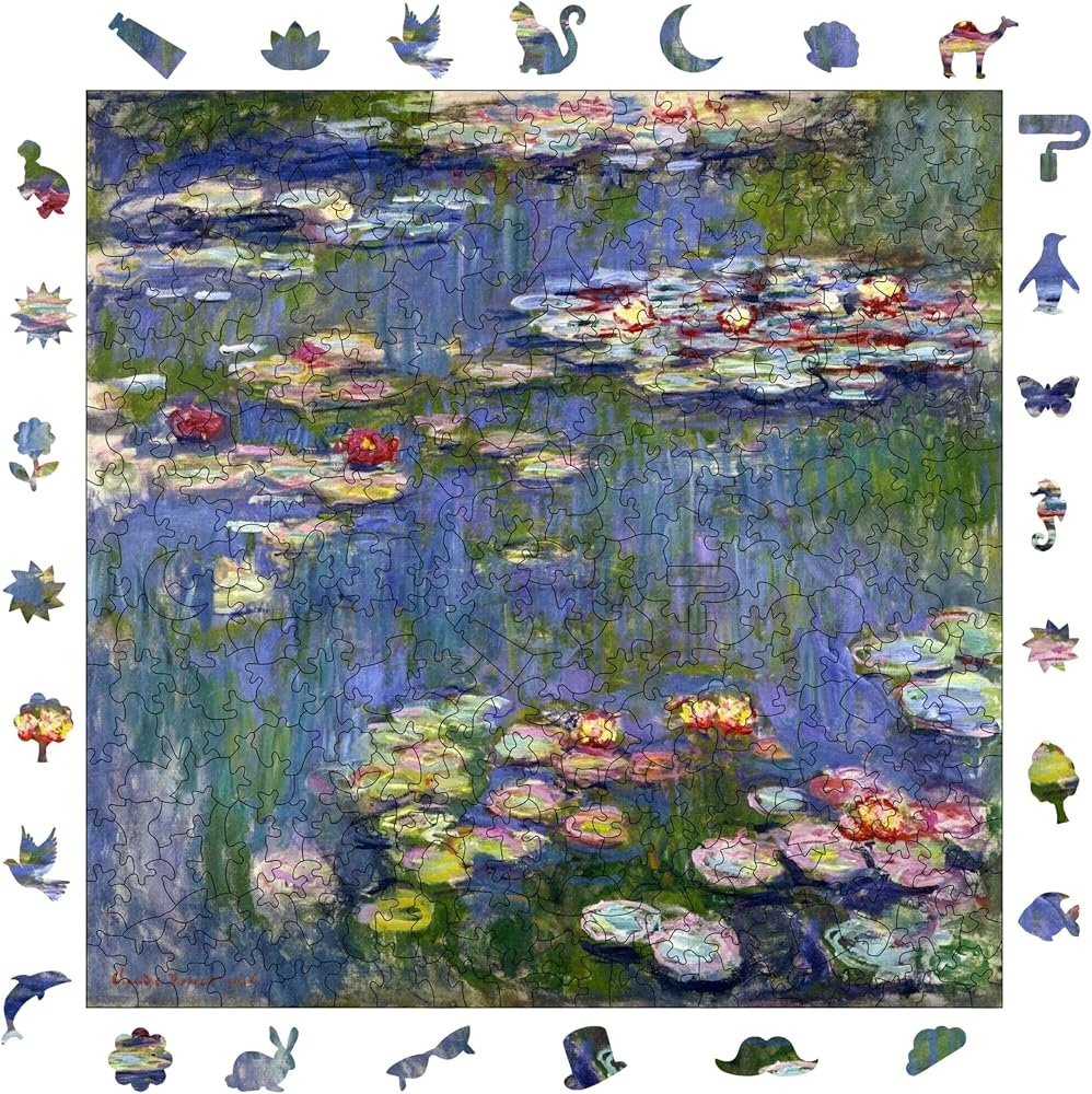 WePuzzleUp Ahşap Puzzle Yetişkin - Claude Monet Nilüferler - 353 Parça, 29 x 29 cm - Yapıştırıcı Folyo Dahil - Benzersiz Şekilli Parçalar & Özel Figürler - S1-28
