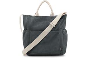 Prite Corduroy Tote Bag for Women with Zipper, Large Capacity Shoulder Bags with Adjustable Strap and Pockets Waterproof Handbag for Work School Shopping Travel College