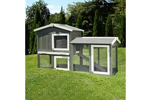 MY ANIMAL Miweba MyAnimal Hasenstall MH-03 | Kaninchenstall mit Freilaufgehege - Hasenkäfig - Kleintierkäfig - Holz imprägniert - Kaninchenkäfig Winterfest - Kleintiergehege - Käfig - Hasenhaus (Grau/Weiß)