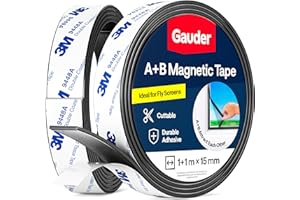 GAUDER A+B Magnetic Tape for Fly Screens & Mosquito Nets - Self-Adhesive Magnetic Strips with Strong Mutual Attraction - Magnet Tape with Counterpart & Strong Adhesive (1+1 m)