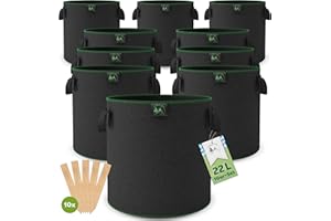 ‎TTL COMMERCE TTL Garden 10x 22L Pflanzsack aus Vlies Stoff - 10er Set 20L +10% = 22 Liter Pflanztaschen aus 300 g/m² Filz & Vliesstoff - Pflanzgefäß Pflanzbeutel für Balkon Terrasse Gewächshaus & Garten