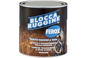FEROX Bloccaruggine 750 ml, Smalto trasparente a base acqua per bloccare la ruggine, Asciugatura rapida, inodore, Smalto protettivo, uso interno ed esterno, Prodotto blocca avanzamento ruggine