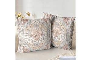 XPHZZL Pack of 2 Soft Decorative Cushion Covers 45 x 45 cm Square Throw Pillow Case Bohemian Style Pillowcases for Sofa Bedroom Outdoor Patio Garden Brown/Orange with Invisible Zipper