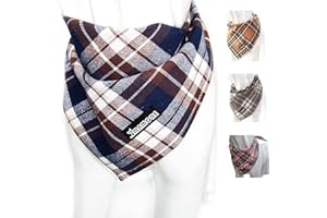 MAMORE Soft Washable Plaid Bandanas for Dogs and Cats,Adjustable Triangle Bib Comfortable Scarfs for Girl Boy Dogs Puppies (Brown&Blue, Large)