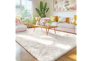 Homaxy Puszysty dywan z wysokim włosiem, antypoślizgowa spodnia strona, dywan nadający się do prania do salonu, pokoju dziecięcego, sypialni - 120 x 160 cm, kremowy