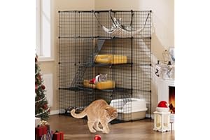 YITAHOME Grande Cage pour Chat d'intérieur, enclos en Fil métallique à 4 Niveaux avec 4 Portes, 3 échelles, Parc pour Chat avec Grand hamac, Cages d'animaux pour 1 à 3 Chats, Lapin, Chinchilla Noir,