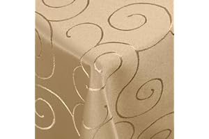 ‎DECOHOMETEXTIL Kringel/Circle Tafeldecke Form, Größe & Farbe wählbar- Eckig 110 x 160 cm - Nougat/Beige/Hellbraun Damast Tischdecke