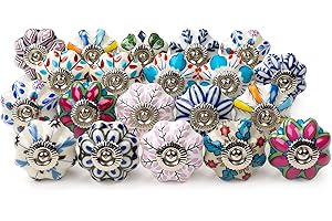 Belle Vous Zestaw Różnych Ceramicznych Gałek do Drzwi i Szafek (20 Sztuk) - Wraz ze Śrubami do Montażu - Zestaw Różnokolorowych Okrągłych Gałek Vintage do Kuchni, Szaf, Komód i Szafek