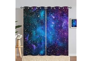 ANHOPE Weltraum Blau Lila Galaxie Gardinen Blickdichte mit Ösen Kinder Jungen Mädchen Thermo Vorhänge Blackout Curtain Vorhang Wohnzimmer Schlafzimmer Verdunklungsvorhänge 2er Set H 183 x B 117 cm