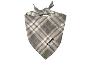 MAMORE Adjustable Plaid Dog Bandanas,1PC Soft Washable Cotton Triangle Bib Kerchief Scarfs for Small Medium Large Dogs and Cats (Grey, Large)