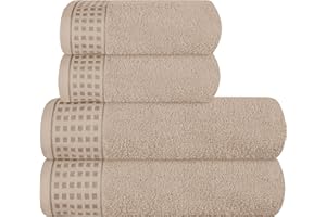 GLAMBURG Ultra Soft 4er-Pack Handtuch-Set, Baumwolle, enthält 2 übergroße Badetücher 70 x 140 cm, 2 Handtücher 50 x 90 cm, für den täglichen Gebrauch, kompakt und leicht — Bräunen