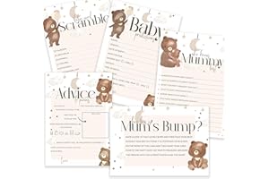 THE LITTLE PARTY COMPANY Baby shower Games - Cute Teddy Bear Theme Bundle Pack- 5 Games in 1 pack- Baby shower games-Bear Theme Design (Bear5in1)