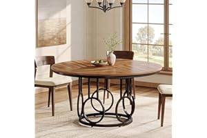 Tribesigns Tavolo da Pranzo Rotondo 119 cm in Legno con Base in Metallo per 4-6 Persone, per Sala, Cucina, Soggiorno (colore