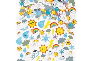 Baker Ross Adesivi in Gommapiuma a Tema Meteo per Bambini, per Decorare, Personalizzare e Adornare Lavoretti Artistici e Creazioni Fai da Te (Confezione da 96)