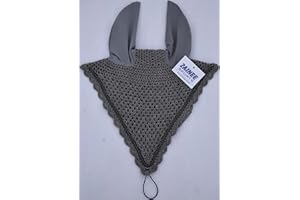 ZAINEE SPORTS LONG TIE DOWN LOOP HORSE CROCHET FLY VEIL EAR BONNET/NET/HOOD/MASK (PONY, GREY)