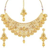 Sukkhi Traditional Gold Plated Wedding Jewellery Choker Necklace Set For Women (N71789GLDPM1250)