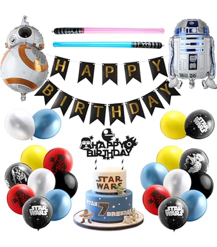 Amscan Star Wars Birthday Balloon Set — 5-Piece Jedi Theme Air-Filled Decor With Yoda & Darth Vader