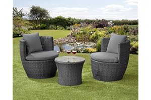 Garden Store Direct Rattan Wicker Bottle Shape Bistro Patio Set, Aluminium, Seat Pads & Back Cushions, 3 Colours To Choose From (Black)