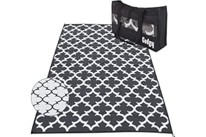 ‎GADGY Gadgy Outdoor Teppich Wetterfest 230x160 cm | Wendbarer Garten Teppich Schwarz | UV-beständig & Wasserfest für Balkon, Terrasse, Garten & Picknick | Mit Tragetasche