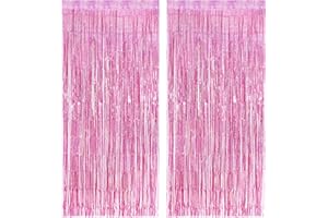 YOLYOO 2 Lametta Vorhänge 1m x 2m Glitzer Folien Fransen Lametta Vorhänge Metallic Tinsel Vorhange Hintergrund Fringe für Party Deko Geburtstage Halloween Festivals Party Bühnendekor (Rosa)