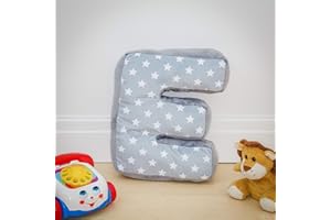 REPLICUSHION Alphabet Cushion E | Letter Pillow E | Decorative Nursery Bedroom Sofa Couch | Letter Shape | Personalised Initial | Grey Stars | Wedding Christening Gift