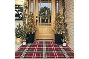 Othilic Christmas 3x5 Entry Rug - Small Washable Indoor Outdoor Mats for Front Door Non-Slip Porch Rug Red Holiday Tartan Plaid Throw Rugs for Living Room Bedroom Entryway Kitchen Office Porch Decor