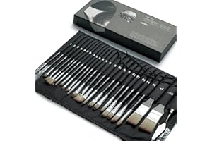 ARTIFY ART SUPPLIES ARTIFY 24 Pezzi Set di Pennelli per Pittura, Serie Expert, Set di Pennelli Sintetici Migliorati con Rotolo di Panno e Coltello Palette per Acrilico, Olio, Acquerello e Gouache (Nero)