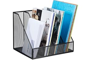 Relaxdays Range-revues, 4 Compartiments, Format A4, Design Maille, HLP 26x31x26 cm, Bureau/télétravail, métal, Noir