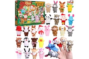 JOYIN Christmas Advent Calendar 2024 with Finger Puppets, 24 Days Christmas Countdown Advent Calendar with Plush Animal Finger Puppets for Girls and Kids Party Favors, Classroom Prizes, Xmas Gift