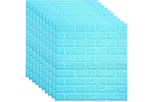 URCHEERS 10 paneles de pared 3D autoadhesivos, imitación de ladrillo, fondo de guardería, decoración de pared, papel pintado resistente a la humedad, para baño, balcón, cocina, 77 x 70 cm (azul menta)