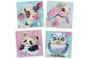 TBWBEC 4 Pezzi 5D Diamond Painting Kit Completo, DIY Diamond Painting Bambina, Diamantini Crystal Art Bambini Punto Croce, Kit Pittura Diamante Animali, per Decorazione Della Parete di Casa