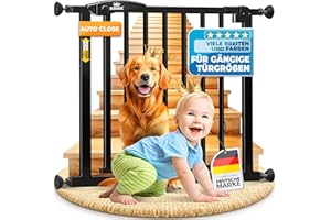 KIDIZ Schutzgitter für Treppen | Tür, Auto Close Kindertreppengitter ohne Bohren | 90° Stop, Absperr Türschutzgitter, schwenkbare Trennwand, Treppenschutzgitter, Klemmen, Schwarz, Breite: 88-94 cm