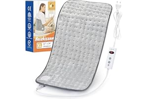 Mia&Coco Poduszka grzewcza z automatycznym wyłączaniem, 1,5 godziny, na plecy, kark, ramiona, elektryczna, 10 stopni temperatury, szybka technologia ogrzewania, 30 x 60 cm, komfortowa szara