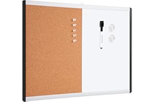 Amazon Basics Rectangular Pizarra magnética de borrado en seco y tablón de corcho 2 en 1, bastidor de aluminio y plástico, 1 unidad, Blanco, amarillo, 58 x 43 cm
